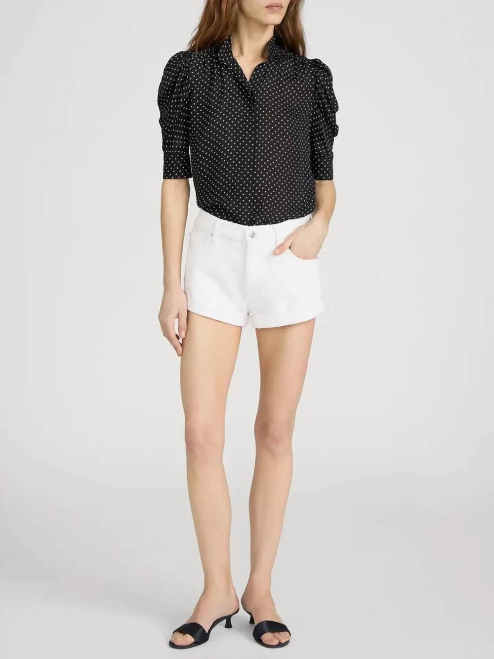NEW FRAME gillian top in black polka dot